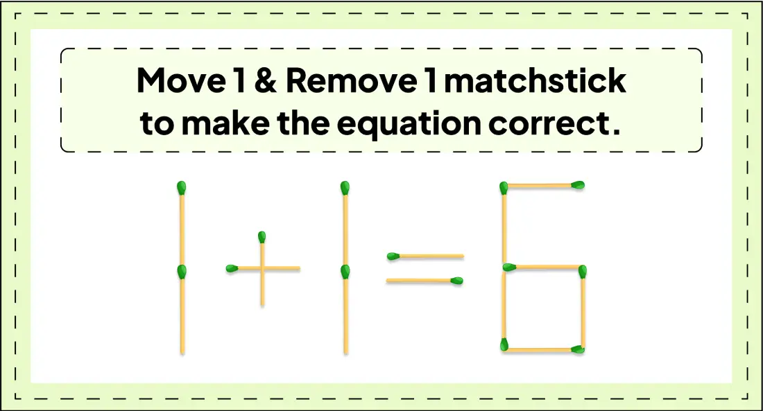 daily matchstick puzzles : move 1 & remove 1 matchstick to make the equation correct img 1