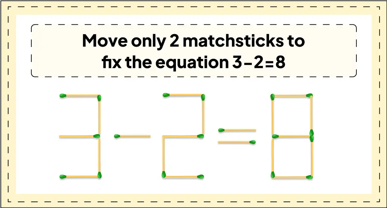 daily matchstick puzzles : move 2 matchsticks to fix the matchstick equation 3 2=8 img 3
