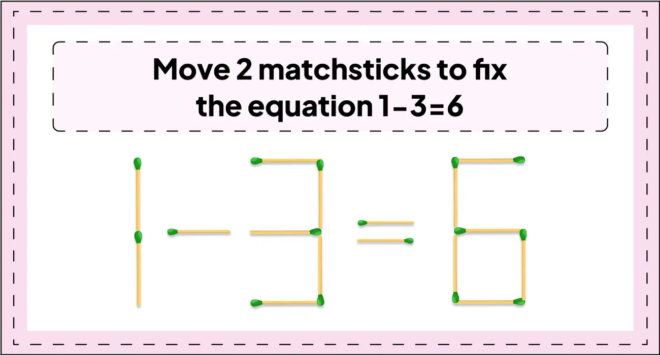 daily matchstick puzzles : move two matchsticks to fix the equation 1 3=6 img 3