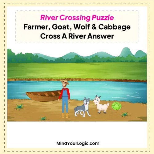 river crossing puzzles : river crossing puzzle farmer goat wolf and cabbage cross a river answer img 1