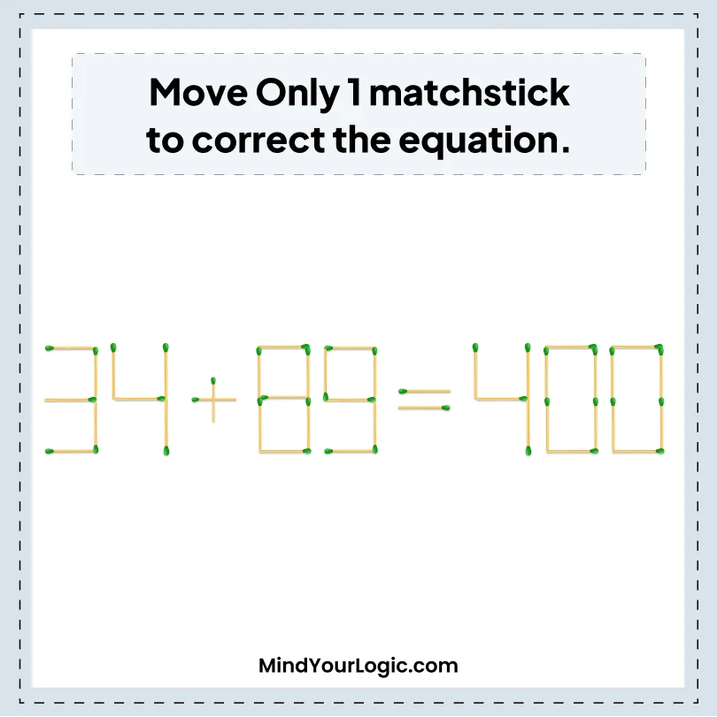 Matchstick Puzzles : 34+89=400 Matchstick puzzle