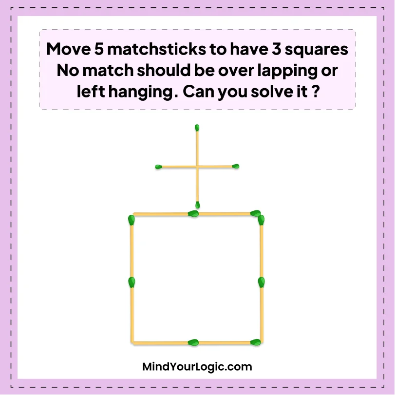 Matchstick Puzzles : 3 Squares in 5 moves Matchstick Puzzle
