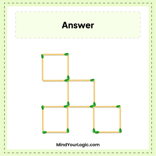 Matchstick Puzzles : Answer  Remove 2 Mathstick Creat 4 square Matchstick puzzlee