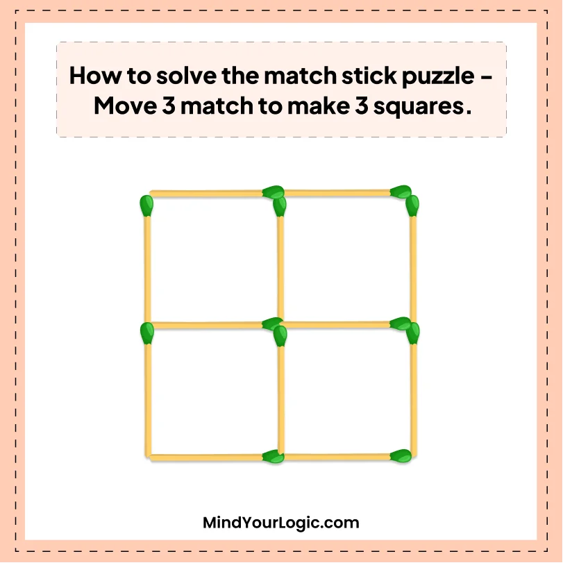 Matchstick Puzzles : Make 3 squares in 3 moves matchstick puzzle