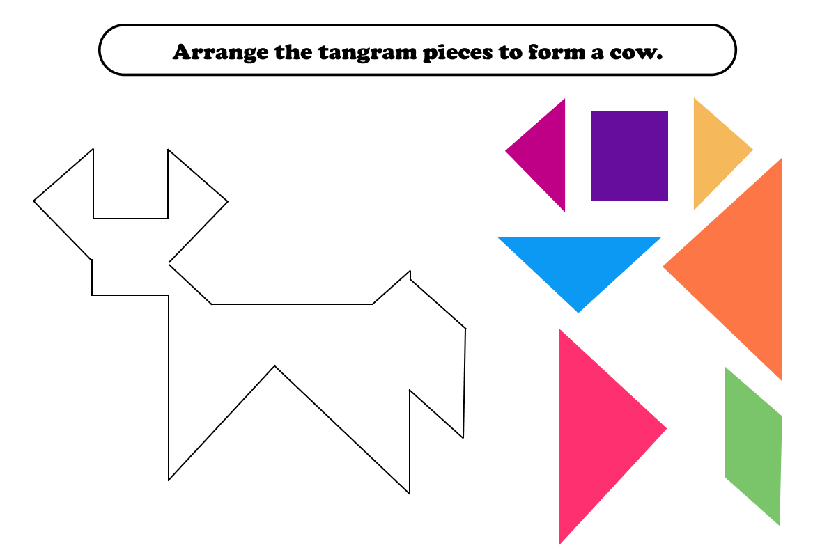 easy tangram cow puzzle