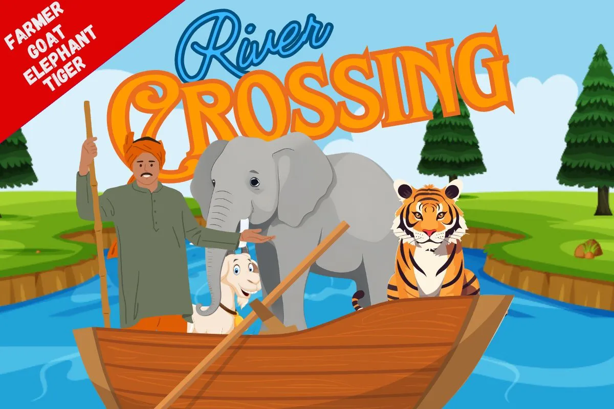 river crossing puzzles : farmer goat elephant tiger