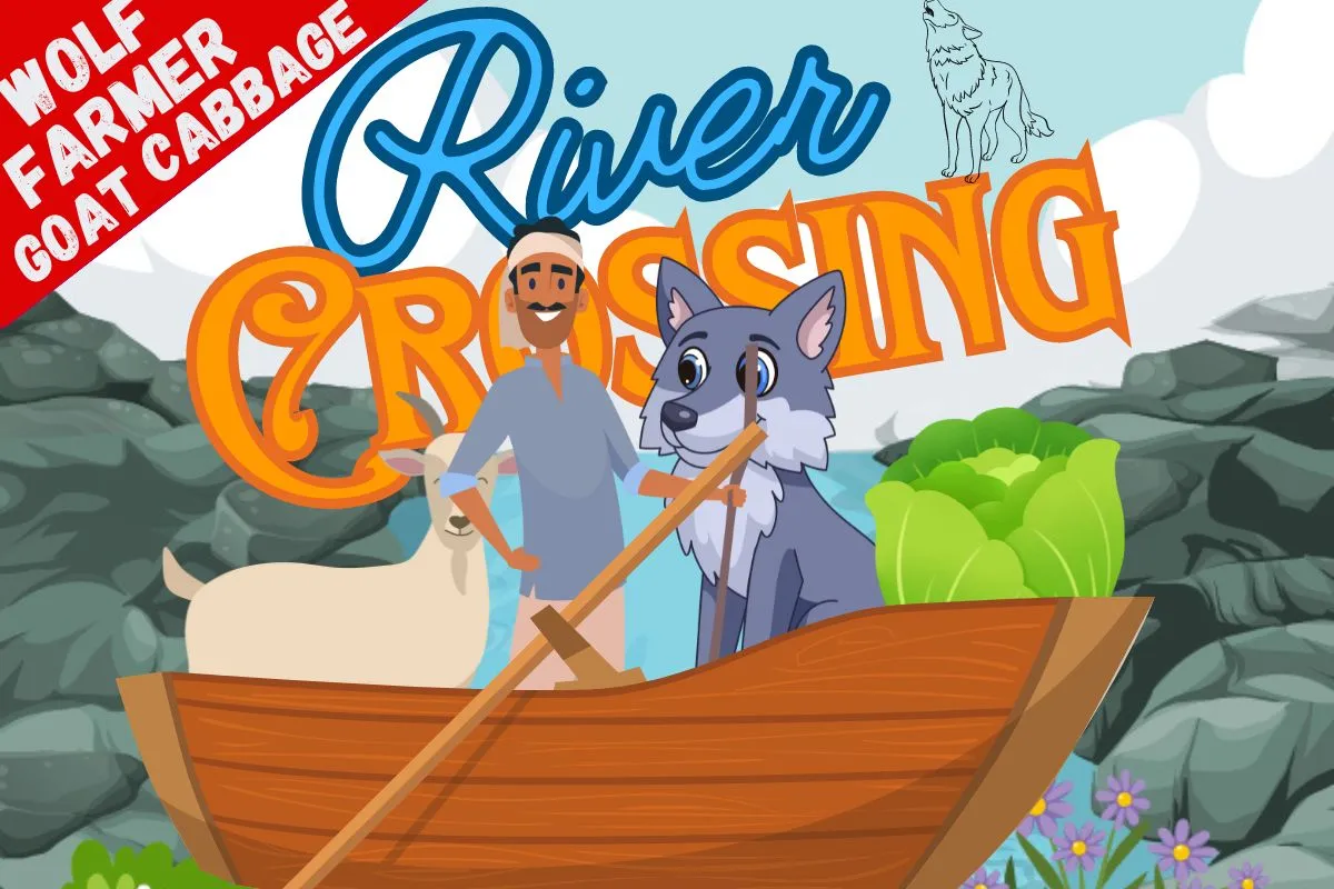 river crossing puzzles : wolf farmer goat cabbage