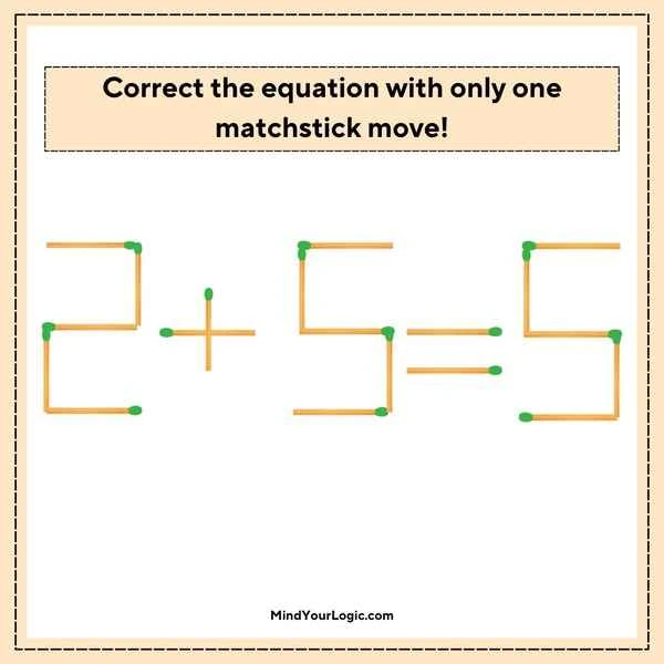 Matchstick Puzzles : quesntion-image-2-5-5-matchstick-equation